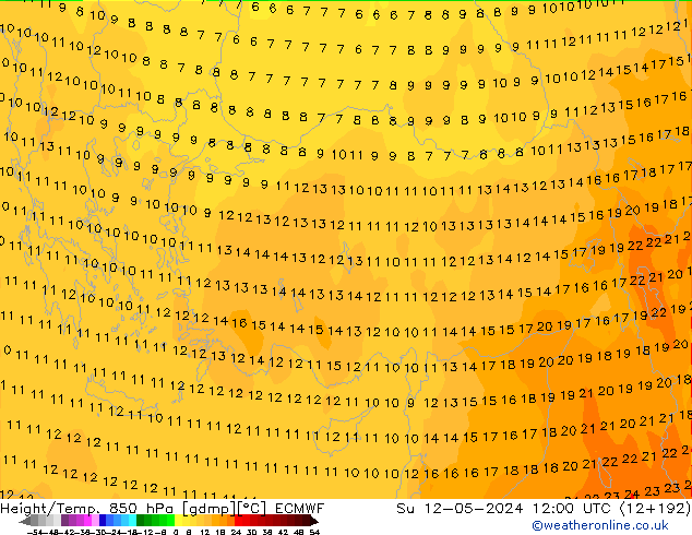 Z500/Rain (+SLP)/Z850 ECMWF Dom 12.05.2024 12 UTC