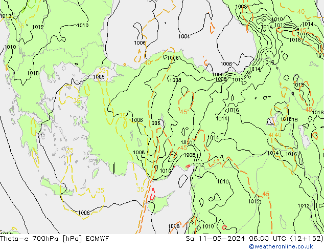 Theta-e 700hPa ECMWF sab 11.05.2024 06 UTC