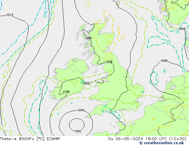 Theta-e 850hPa ECMWF Su 05.05.2024 18 UTC