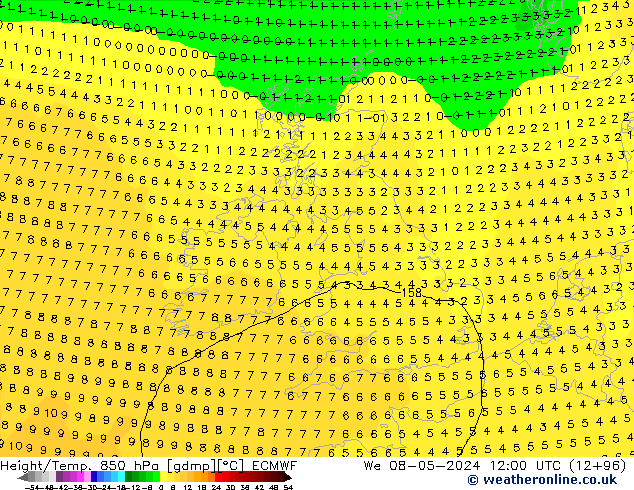 Z500/Regen(+SLP)/Z850 ECMWF wo 08.05.2024 12 UTC