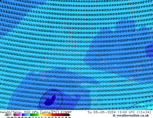 Z500/Rain (+SLP)/Z850 ECMWF  05.05.2024 12 UTC