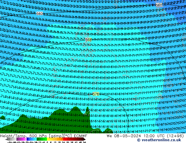 Z500/Regen(+SLP)/Z850 ECMWF wo 08.05.2024 12 UTC