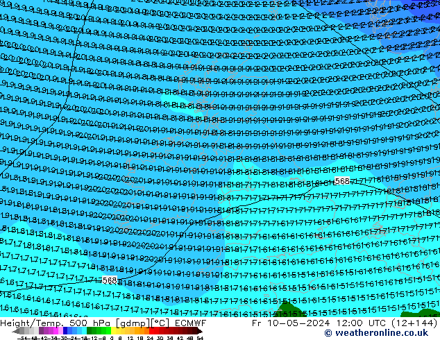 Z500/Yağmur (+YB)/Z850 ECMWF Cu 10.05.2024 12 UTC
