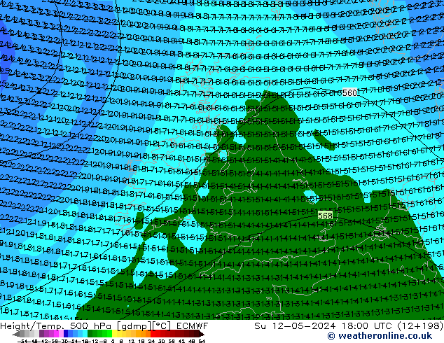 Z500/Rain (+SLP)/Z850 ECMWF Ne 12.05.2024 18 UTC