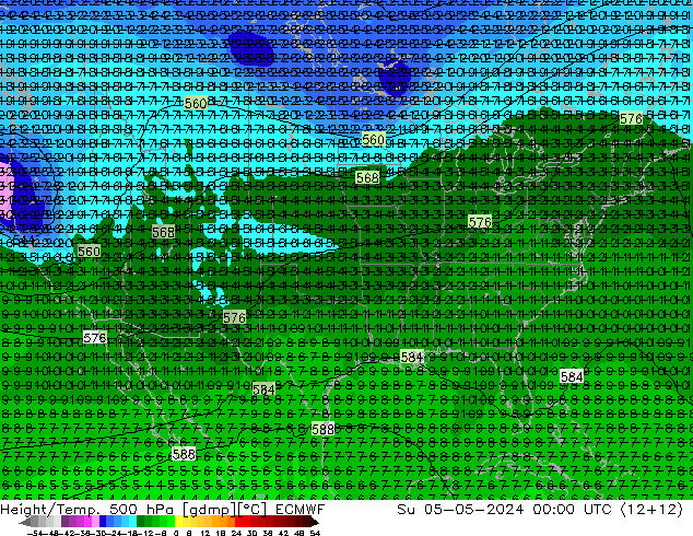 Z500/Rain (+SLP)/Z850 ECMWF nie. 05.05.2024 00 UTC