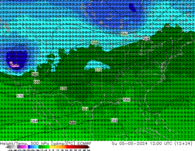 Z500/Rain (+SLP)/Z850 ECMWF dom 05.05.2024 12 UTC