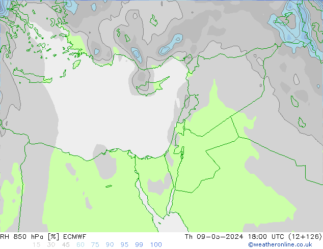 RH 850 hPa ECMWF Čt 09.05.2024 18 UTC