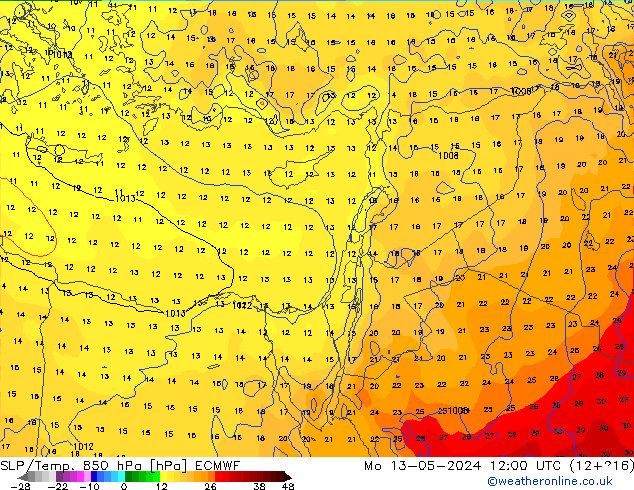 SLP/Temp. 850 hPa ECMWF lun 13.05.2024 12 UTC