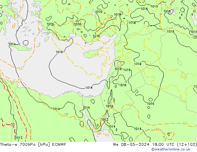 Theta-e 700гПа ECMWF ср 08.05.2024 18 UTC