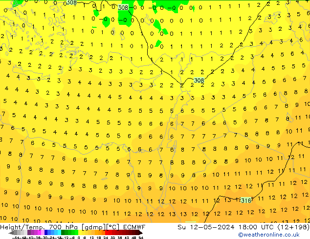 Height/Temp. 700 hPa ECMWF  12.05.2024 18 UTC