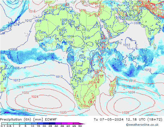 Z500/Rain (+SLP)/Z850 ECMWF Út 07.05.2024 18 UTC