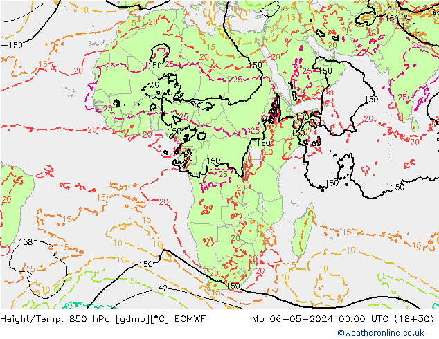 Z500/Yağmur (+YB)/Z850 ECMWF Pzt 06.05.2024 00 UTC
