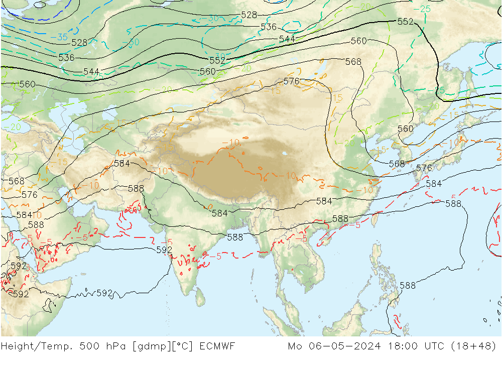 Hoogte/Temp. 500 hPa ECMWF ma 06.05.2024 18 UTC