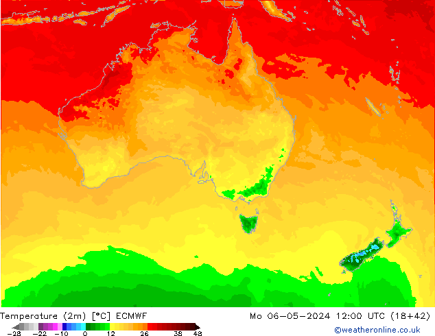 Temperatuurkaart (2m) ECMWF ma 06.05.2024 12 UTC
