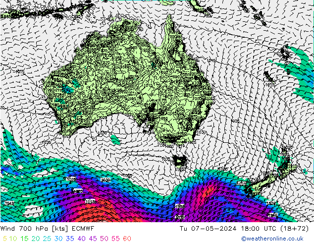 wiatr 700 hPa ECMWF wto. 07.05.2024 18 UTC