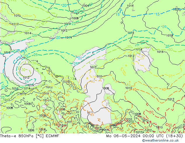 Theta-e 850hPa ECMWF pon. 06.05.2024 00 UTC