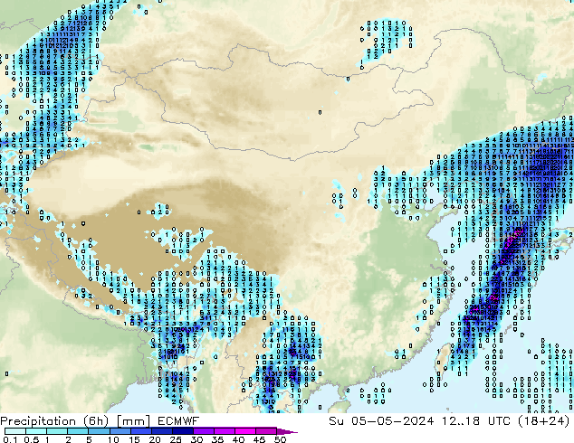 降水量 (6h) ECMWF 星期日 05.05.2024 18 UTC