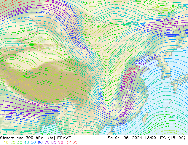 风 300 hPa ECMWF 星期六 04.05.2024 18 UTC