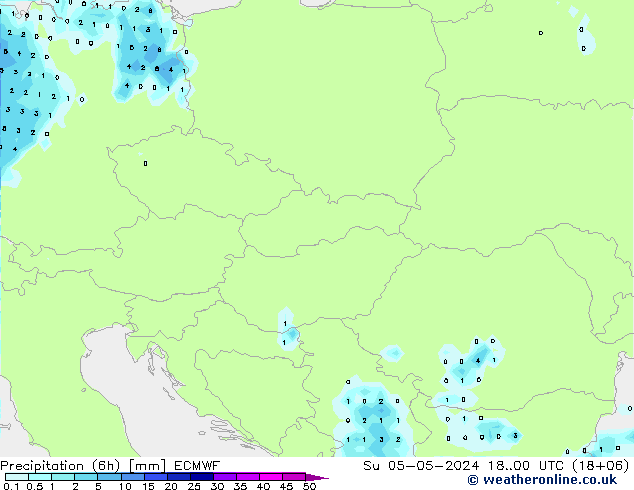 Precipitation (6h) ECMWF Su 05.05.2024 00 UTC