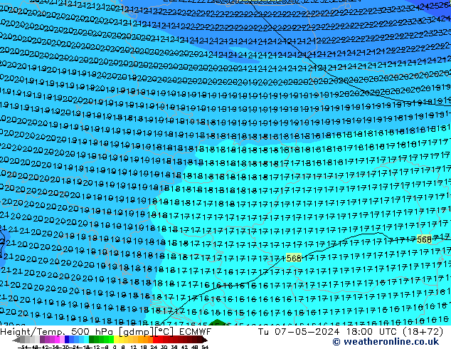 Height/Temp. 500 hPa ECMWF Tu 07.05.2024 18 UTC