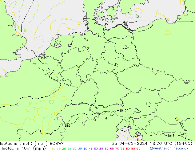 Isotaca (mph) ECMWF sáb 04.05.2024 18 UTC