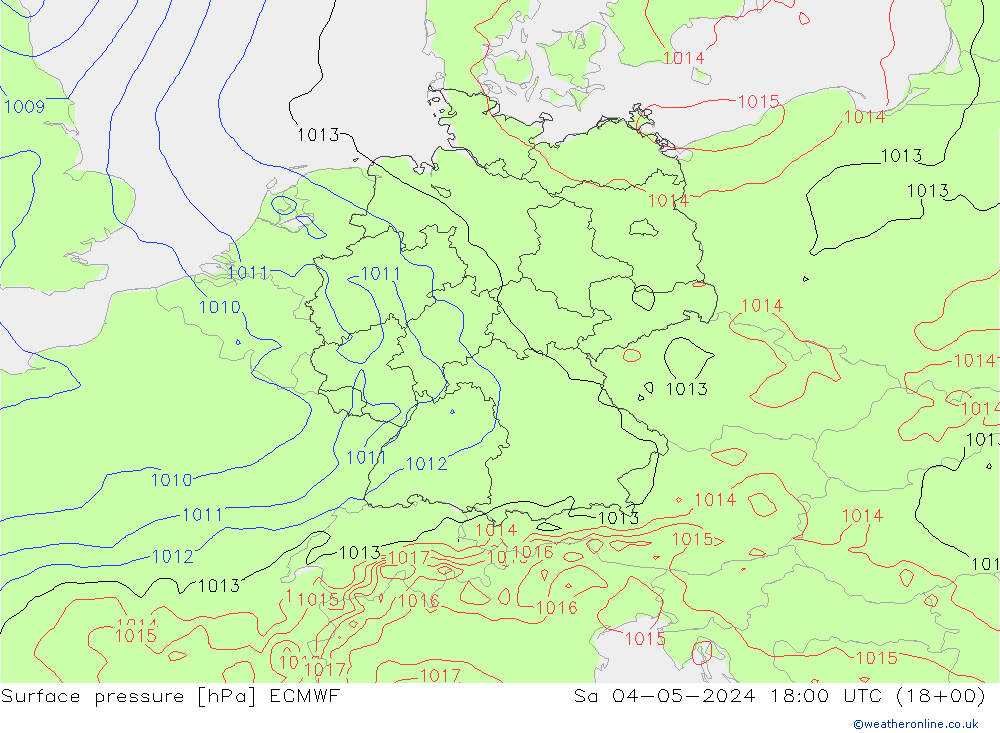 Atmosférický tlak ECMWF So 04.05.2024 18 UTC