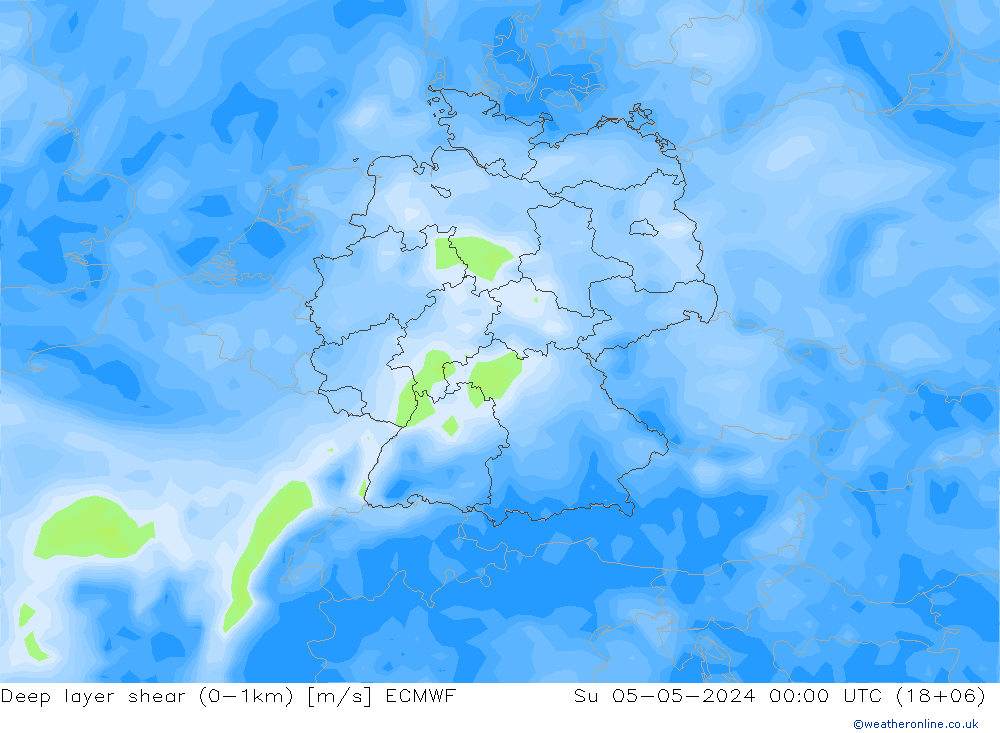 Deep layer shear (0-1km) ECMWF Su 05.05.2024 00 UTC