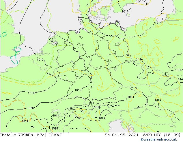 Theta-e 700hPa ECMWF so. 04.05.2024 18 UTC