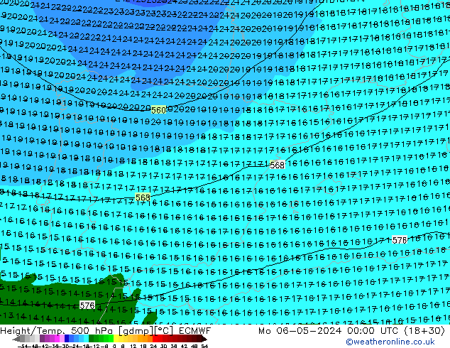 Z500/Yağmur (+YB)/Z850 ECMWF Pzt 06.05.2024 00 UTC