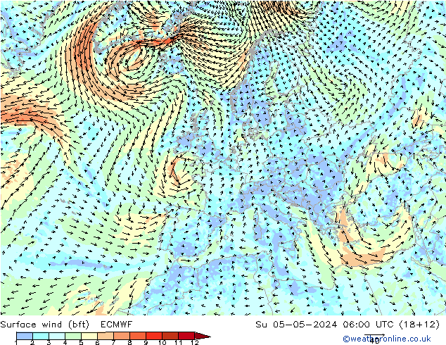 Bodenwind (bft) ECMWF So 05.05.2024 06 UTC