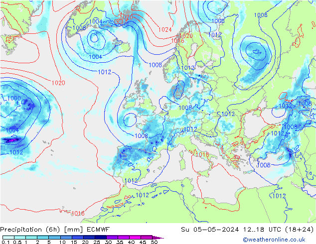 Z500/Rain (+SLP)/Z850 ECMWF Su 05.05.2024 18 UTC