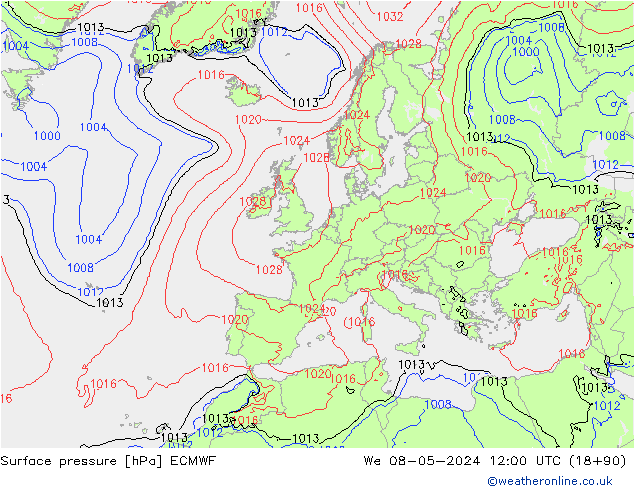 Pressione al suolo ECMWF mer 08.05.2024 12 UTC