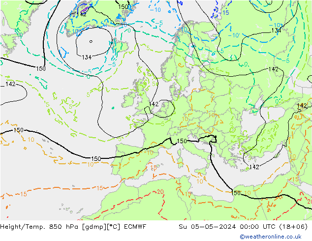 Height/Temp. 850 hPa ECMWF So 05.05.2024 00 UTC