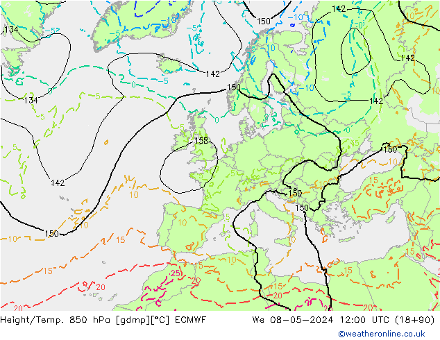 Height/Temp. 850 hPa ECMWF St 08.05.2024 12 UTC