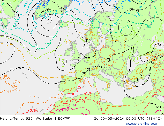 Height/Temp. 925 hPa ECMWF So 05.05.2024 06 UTC