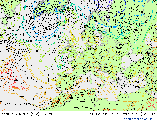 Theta-e 700hPa ECMWF So 05.05.2024 18 UTC