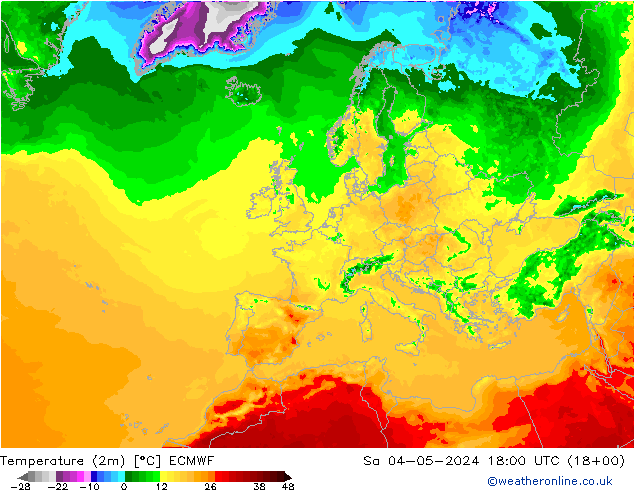 Temperaturkarte (2m) ECMWF Sa 04.05.2024 18 UTC