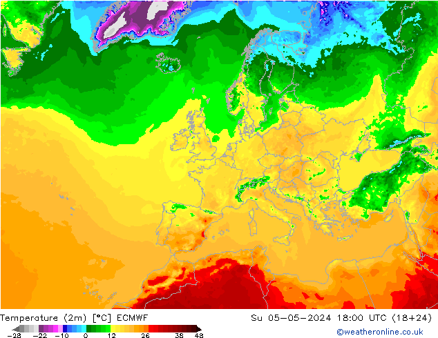 Temperaturkarte (2m) ECMWF So 05.05.2024 18 UTC