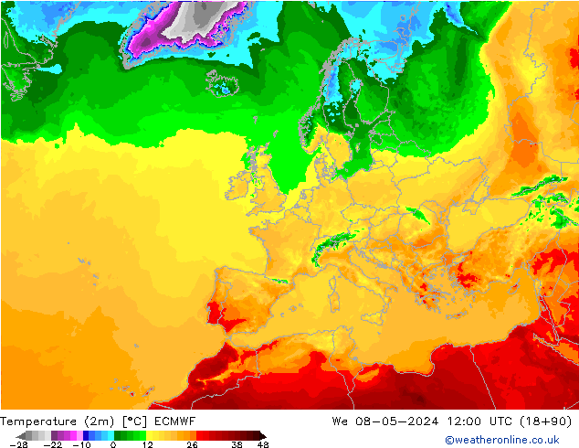 Temperature (2m) ECMWF We 08.05.2024 12 UTC