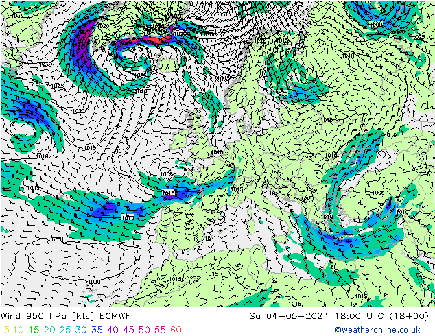 Wind 950 hPa ECMWF Sa 04.05.2024 18 UTC