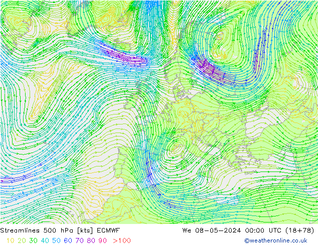 Rüzgar 500 hPa ECMWF Çar 08.05.2024 00 UTC