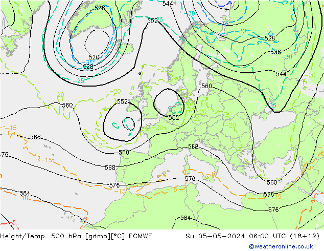 Z500/Rain (+SLP)/Z850 ECMWF dim 05.05.2024 06 UTC