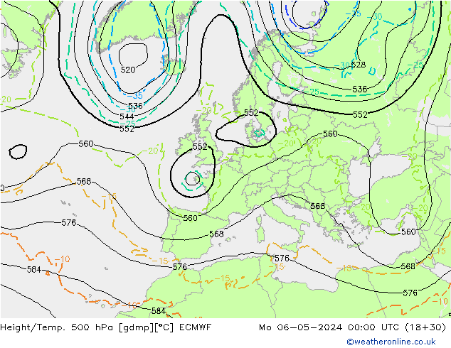 Z500/Rain (+SLP)/Z850 ECMWF lun 06.05.2024 00 UTC