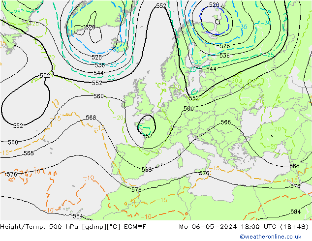 Z500/Rain (+SLP)/Z850 ECMWF lun 06.05.2024 18 UTC