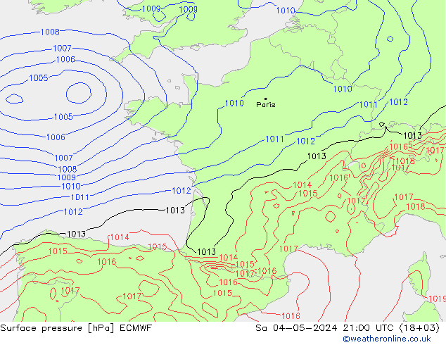 Bodendruck ECMWF Sa 04.05.2024 21 UTC