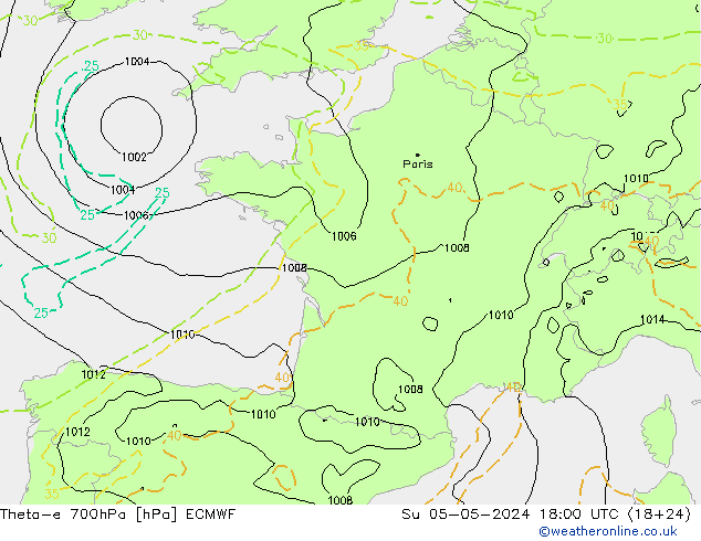 Theta-e 700hPa ECMWF So 05.05.2024 18 UTC