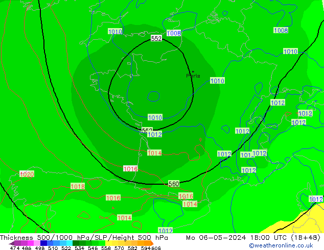 Schichtdicke 500-1000 hPa ECMWF Mo 06.05.2024 18 UTC