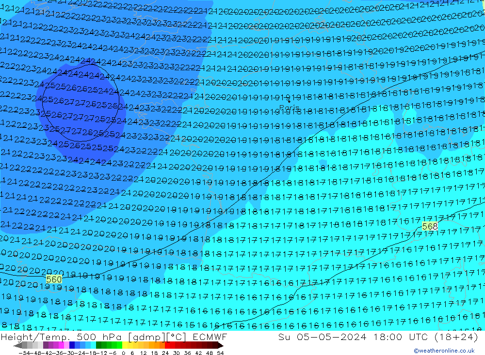 Z500/Rain (+SLP)/Z850 ECMWF So 05.05.2024 18 UTC