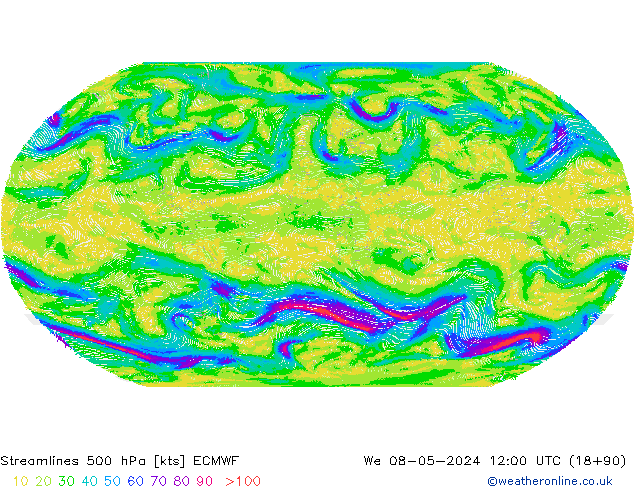 Stromlinien 500 hPa ECMWF Mi 08.05.2024 12 UTC