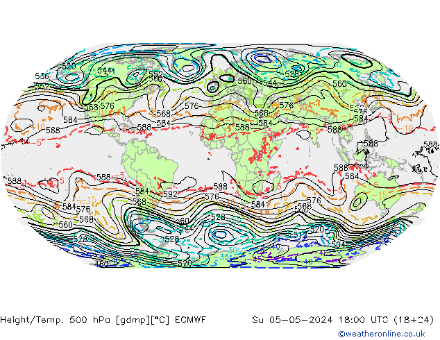 Height/Temp. 500 hPa ECMWF So 05.05.2024 18 UTC